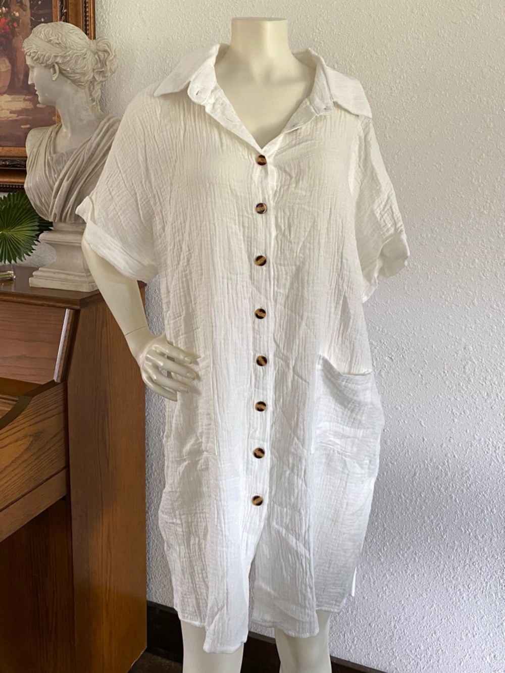 White Cotton Blend Top with Size XL Tag